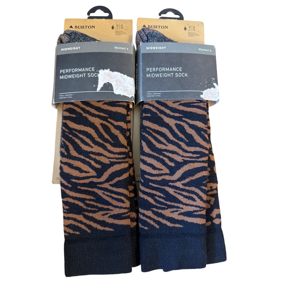 Burton Womens Performance Midweight Snowboard Socks 2 Pairs M/L Animal Mashup
